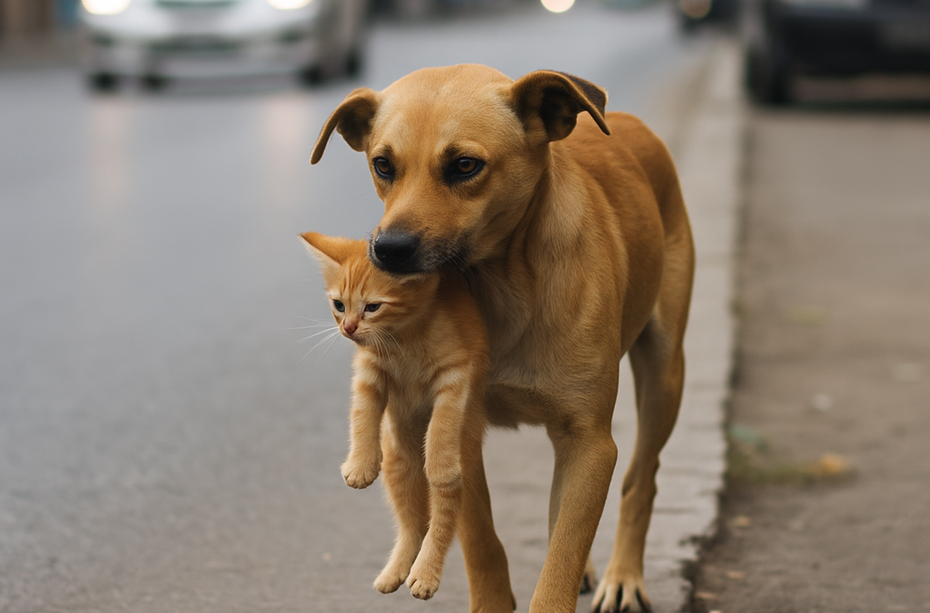 a dog saving a cat