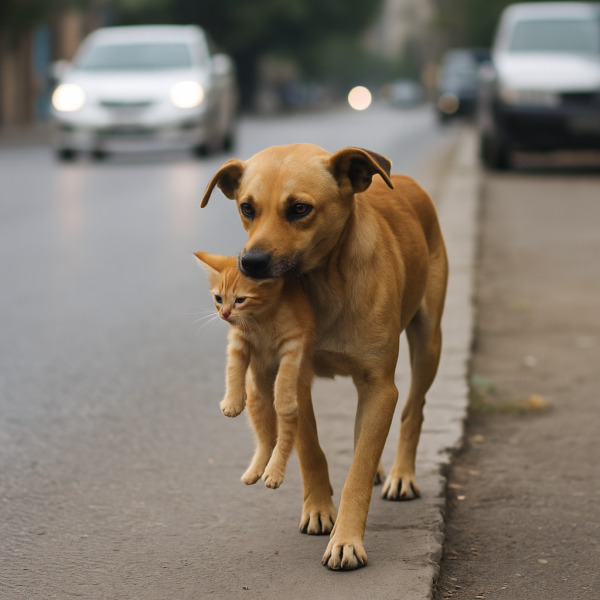 a dog saving a cat