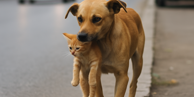a dog saving a cat